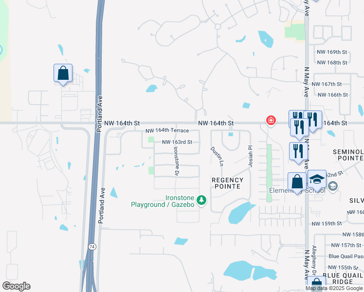 map of restaurants, bars, coffee shops, grocery stores, and more near 3332 Northwest 163rd Street in Edmond
