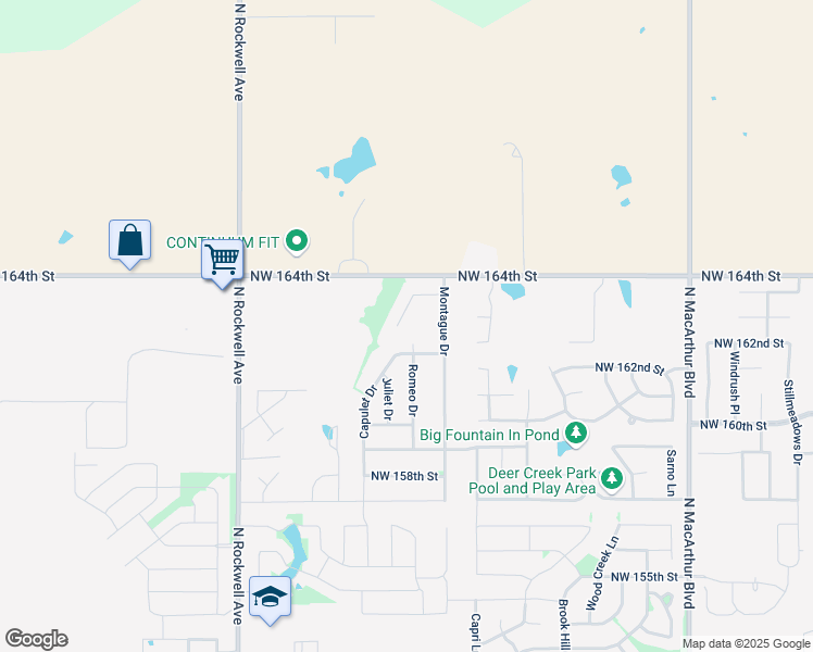 map of restaurants, bars, coffee shops, grocery stores, and more near 16304 Friar Court in Edmond