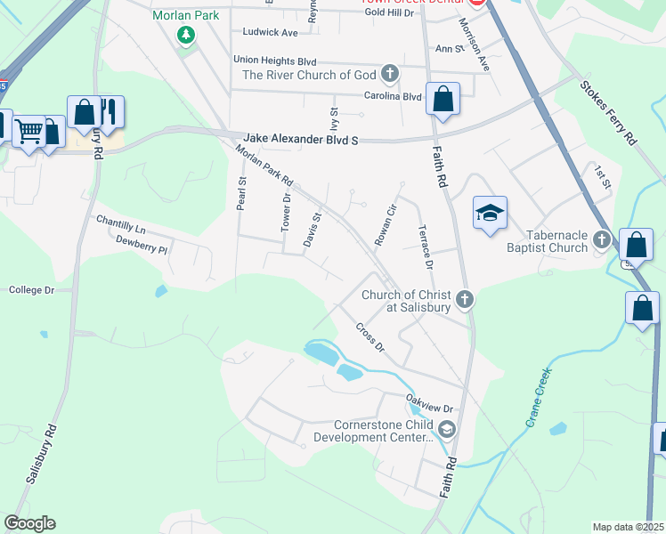 map of restaurants, bars, coffee shops, grocery stores, and more near 308 Foster Lane in Salisbury