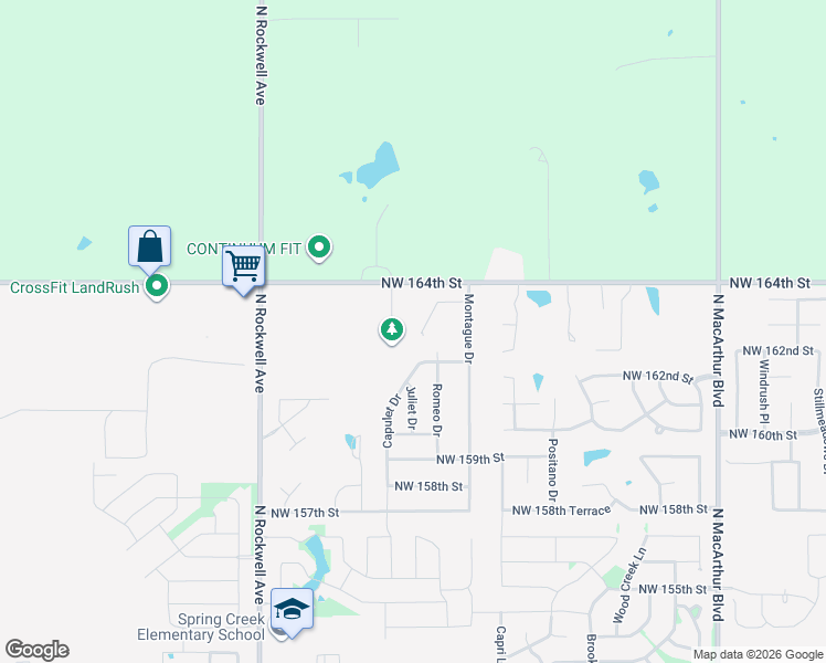 map of restaurants, bars, coffee shops, grocery stores, and more near 16304 Friar Court in Edmond