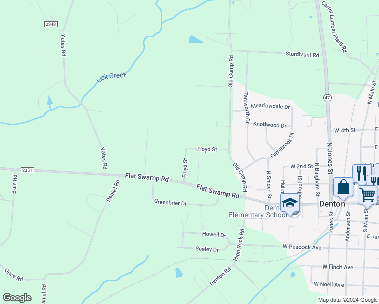 map of restaurants, bars, coffee shops, grocery stores, and more near 376 Floyd Street in Denton