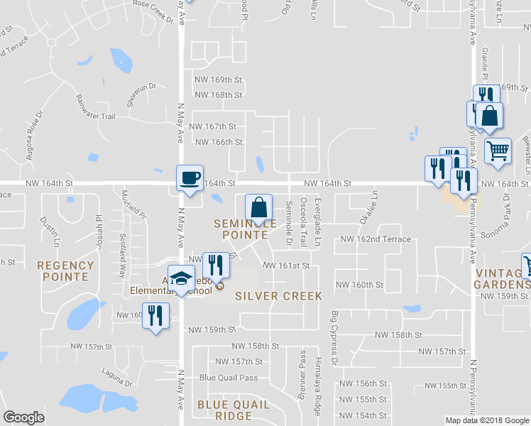 map of restaurants, bars, coffee shops, grocery stores, and more near 16401 Sterling Creek Drive in Edmond