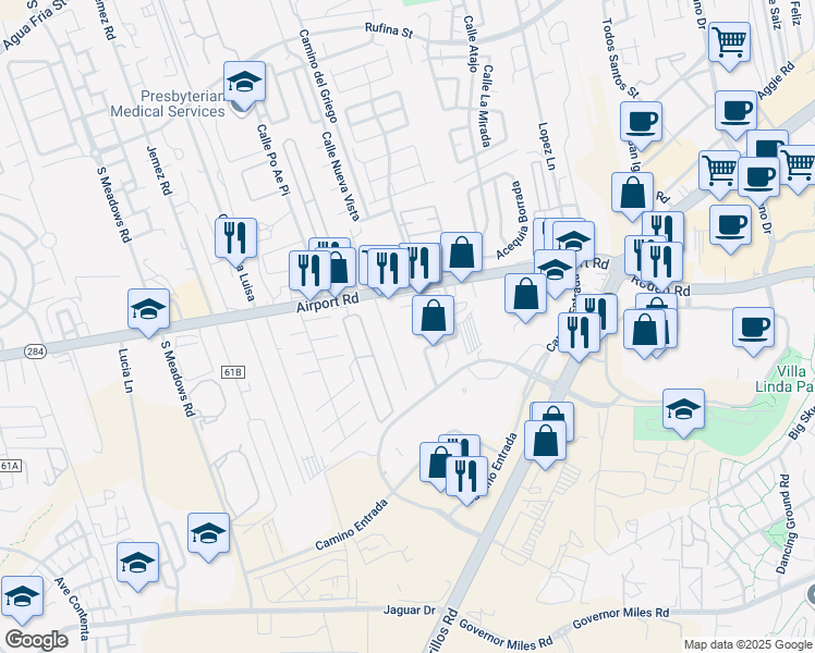 map of restaurants, bars, coffee shops, grocery stores, and more near 4384 Center Place in Santa Fe