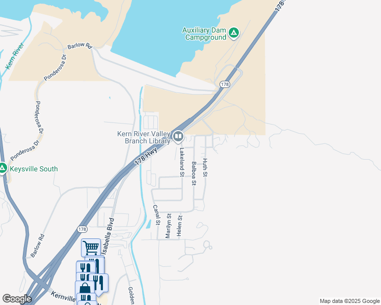 map of restaurants, bars, coffee shops, grocery stores, and more near 4337 Balboa Street in Lake Isabella