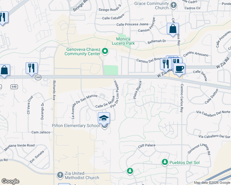 map of restaurants, bars, coffee shops, grocery stores, and more near 2851 Calle De Molina in Santa Fe