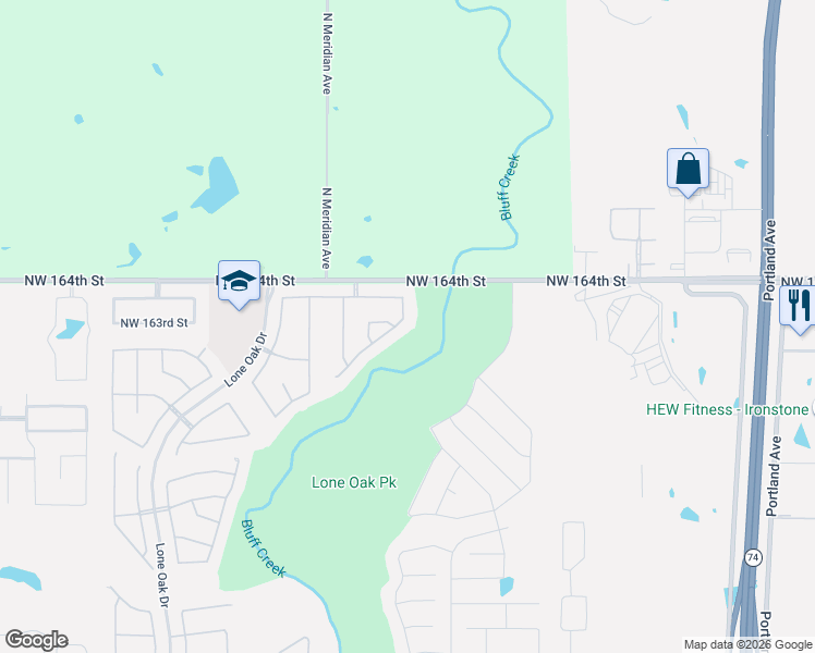 map of restaurants, bars, coffee shops, grocery stores, and more near 16400 Winding Park Drive in Edmond