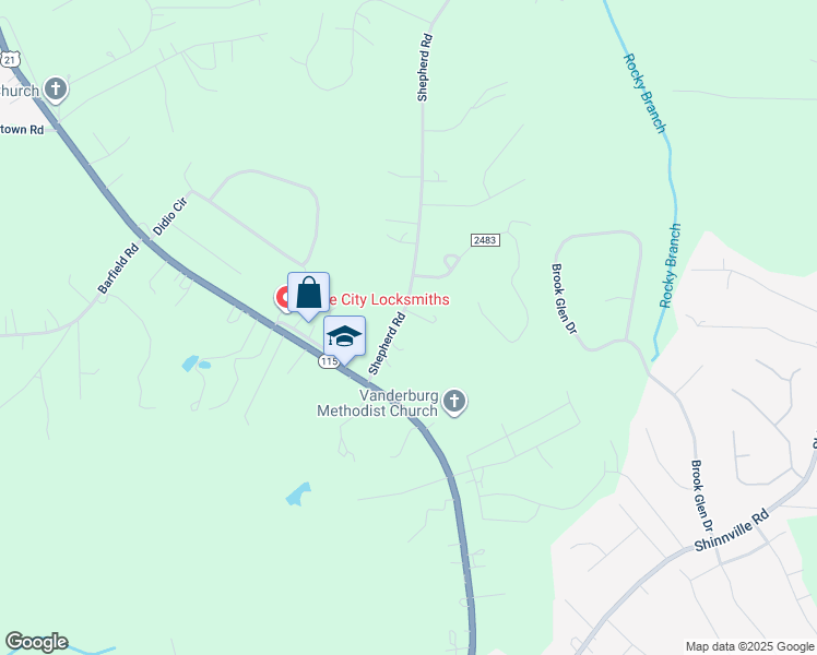 map of restaurants, bars, coffee shops, grocery stores, and more near 138 Shepherd Road in Mooresville