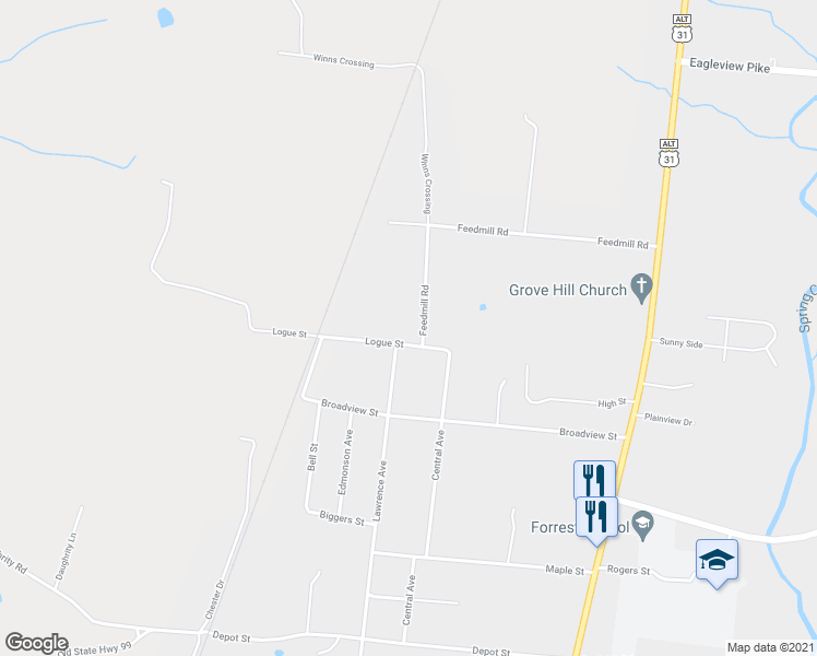 map of restaurants, bars, coffee shops, grocery stores, and more near 502 Logue Street in Chapel Hill