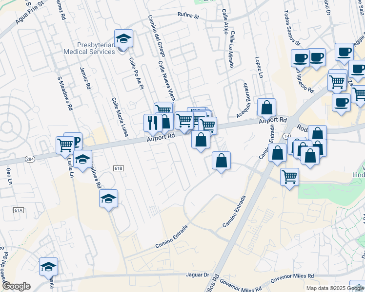 map of restaurants, bars, coffee shops, grocery stores, and more near 7 Plum Drive in Santa Fe