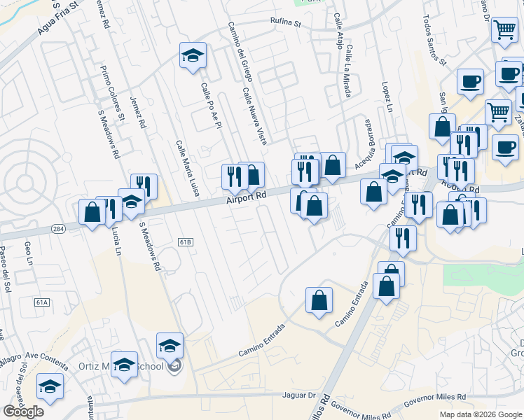 map of restaurants, bars, coffee shops, grocery stores, and more near 7 Plum Drive in Santa Fe