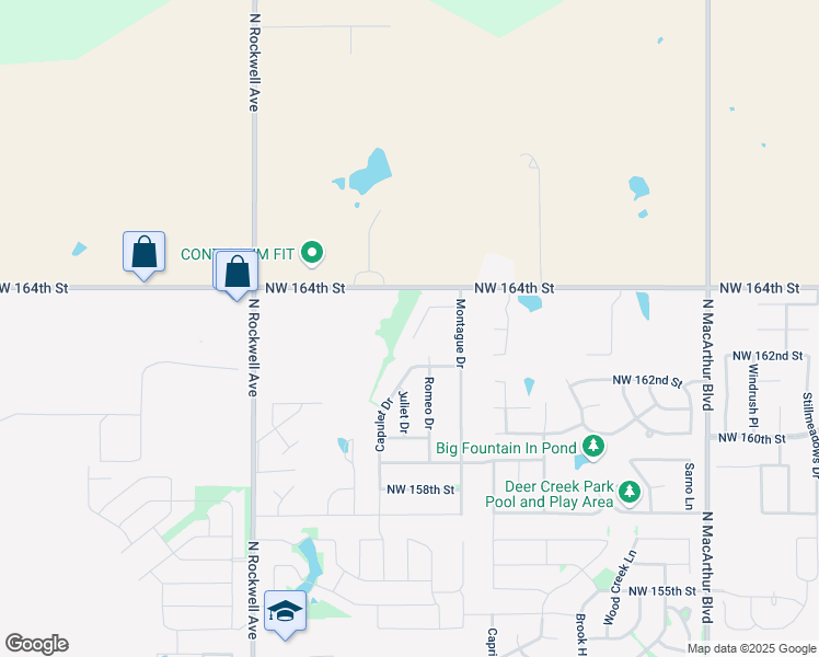 map of restaurants, bars, coffee shops, grocery stores, and more near 16304 Friar Court in Edmond