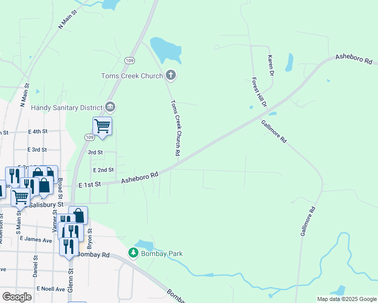 map of restaurants, bars, coffee shops, grocery stores, and more near 587 Farmer Road in Denton