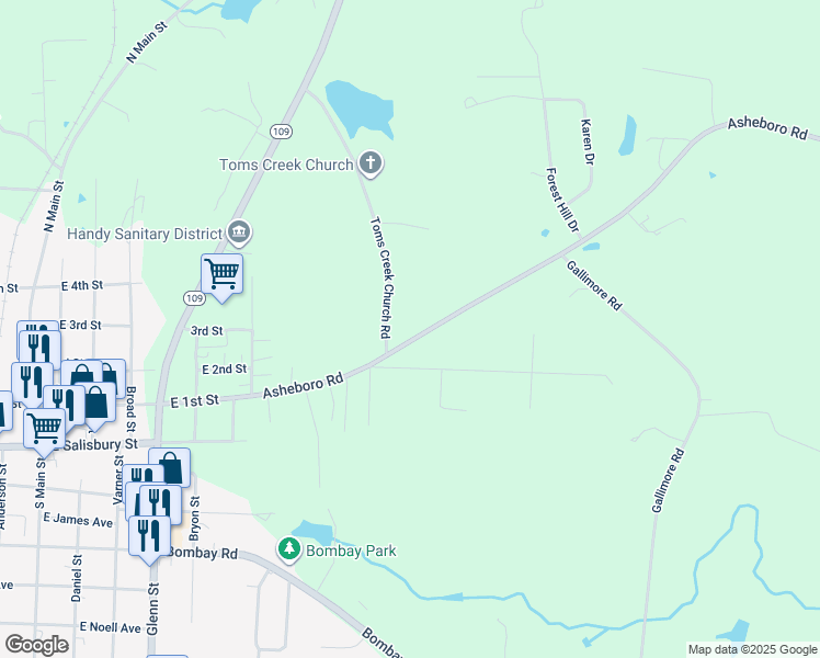 map of restaurants, bars, coffee shops, grocery stores, and more near 587 Farmer Road in Denton