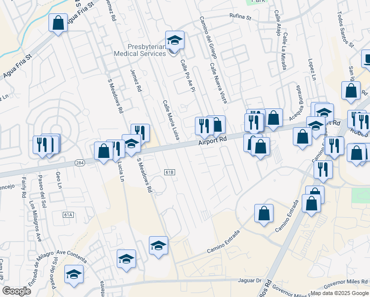 map of restaurants, bars, coffee shops, grocery stores, and more near Academy Road in Santa Fe