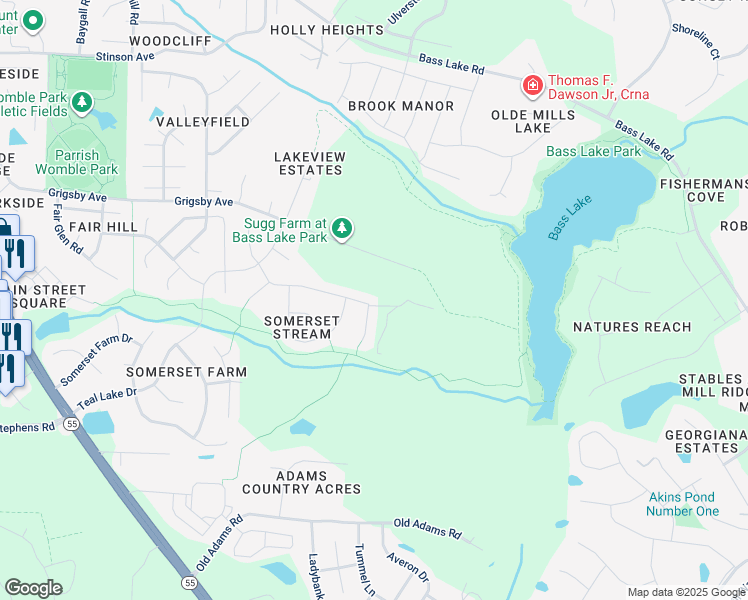 map of restaurants, bars, coffee shops, grocery stores, and more near 516 Eno Drive in Holly Springs