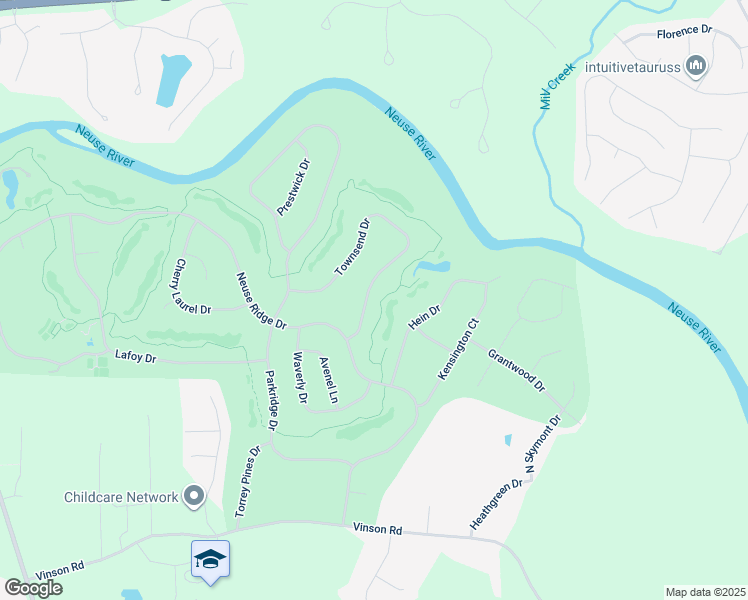 map of restaurants, bars, coffee shops, grocery stores, and more near 233 Townsend Drive in Clayton