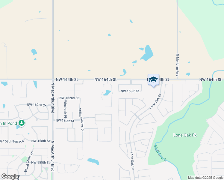 map of restaurants, bars, coffee shops, grocery stores, and more near 16404 Monarch Ridge Boulevard in Edmond