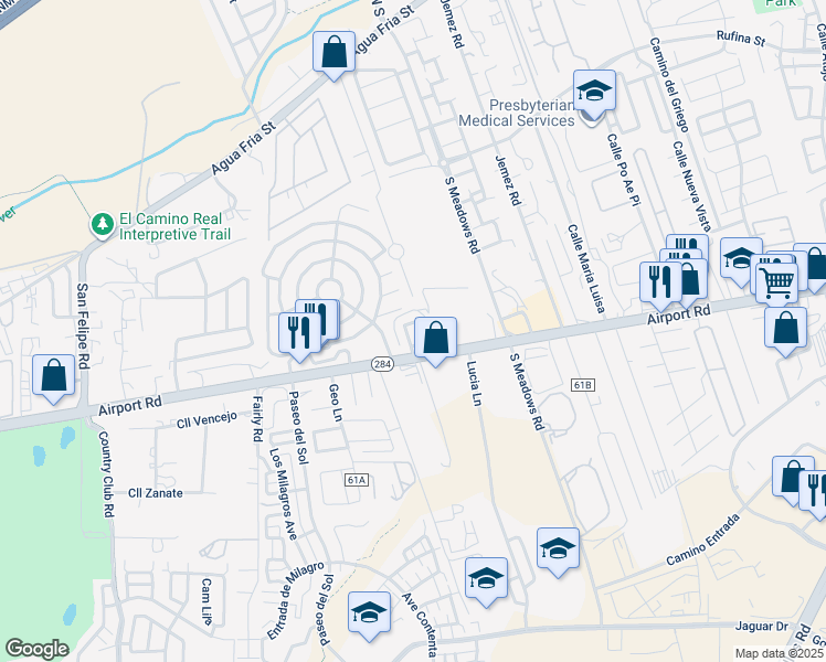 map of restaurants, bars, coffee shops, grocery stores, and more near 5999 Airport Road in Santa Fe