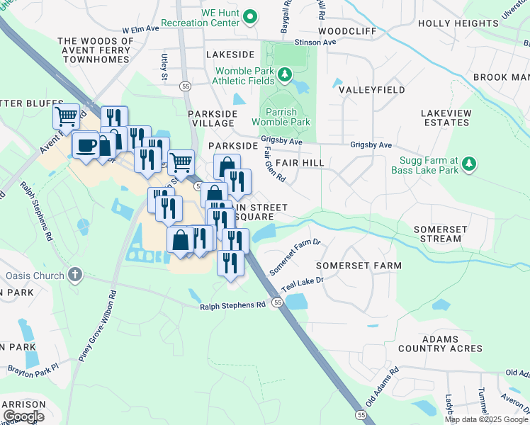 map of restaurants, bars, coffee shops, grocery stores, and more near 2029 Hayes Lane in Holly Springs