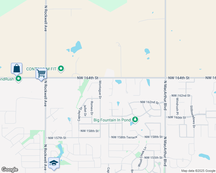 map of restaurants, bars, coffee shops, grocery stores, and more near 6404 Northwest 164th Street in Edmond