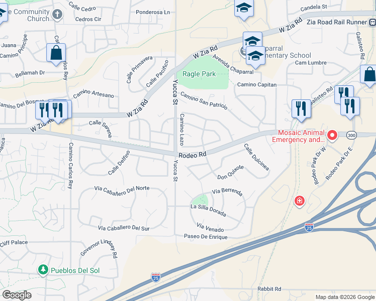 map of restaurants, bars, coffee shops, grocery stores, and more near in Santa Fe