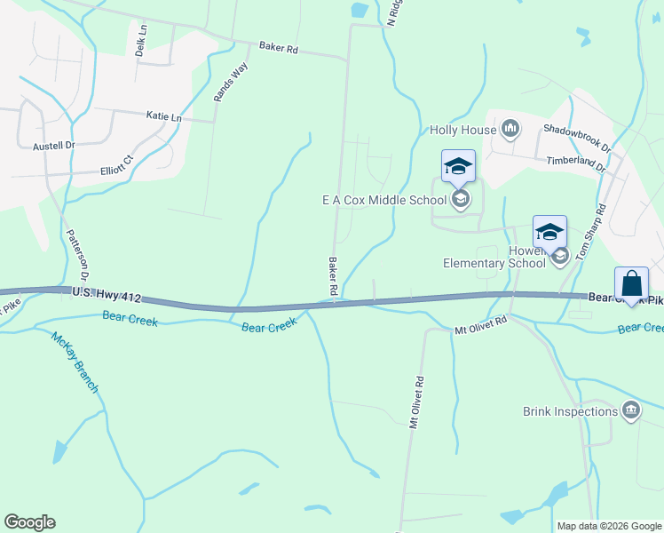 map of restaurants, bars, coffee shops, grocery stores, and more near 527 Baker Road in Columbia
