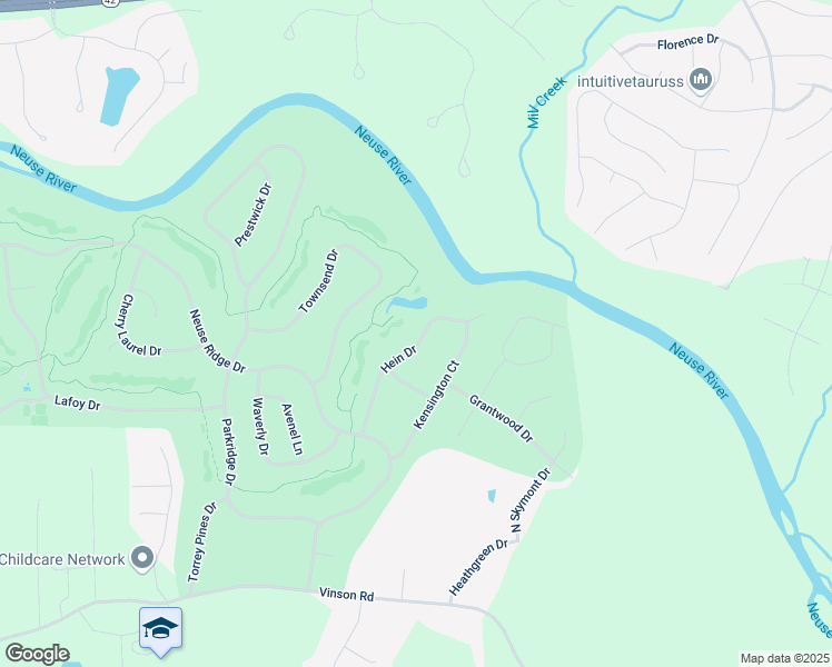 map of restaurants, bars, coffee shops, grocery stores, and more near 217 Hein Drive in Clayton