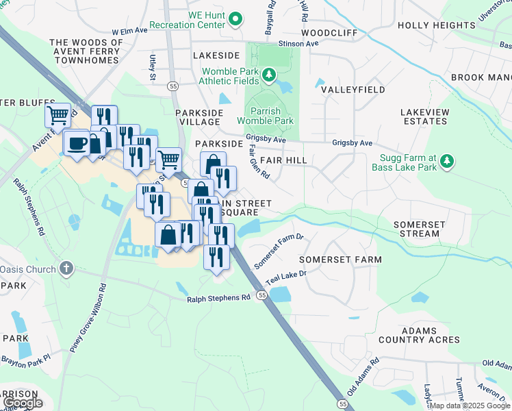 map of restaurants, bars, coffee shops, grocery stores, and more near 130 Spring Pine Lane in Holly Springs