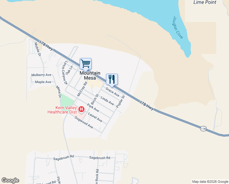 map of restaurants, bars, coffee shops, grocery stores, and more near 12604 Mountain Mesa Road in Lake Isabella