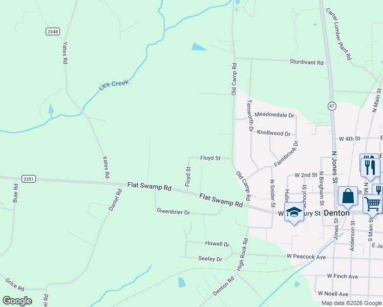 map of restaurants, bars, coffee shops, grocery stores, and more near 167 Floyd Street in Denton