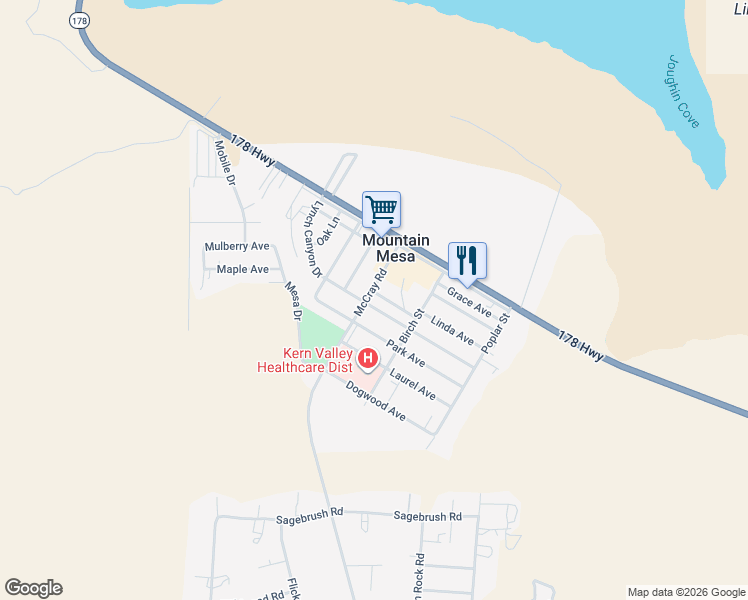 map of restaurants, bars, coffee shops, grocery stores, and more near 6401 Lynch Canyon Drive in Lake Isabella