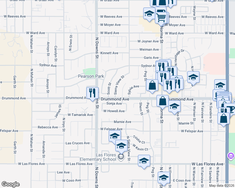 map of restaurants, bars, coffee shops, grocery stores, and more near 806 Sonja Avenue in Ridgecrest