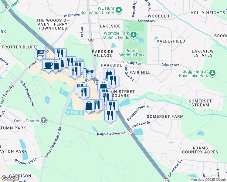 map of restaurants, bars, coffee shops, grocery stores, and more near in Holly Springs