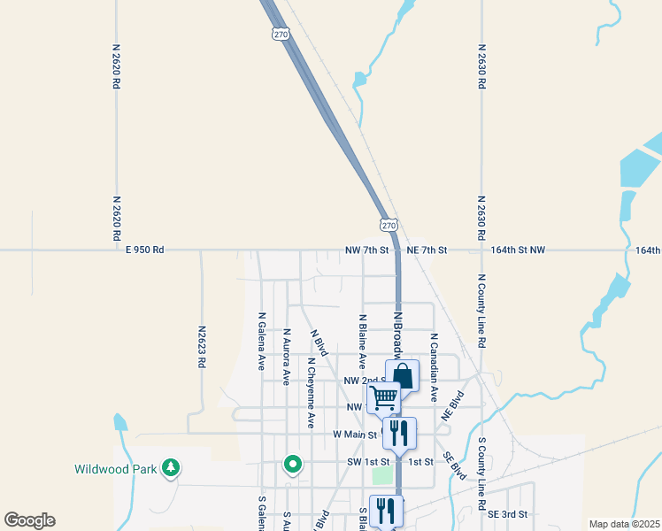 map of restaurants, bars, coffee shops, grocery stores, and more near 208 Victory Lane in Geary