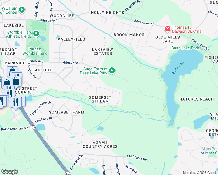 map of restaurants, bars, coffee shops, grocery stores, and more near 428 Eno Drive in Holly Springs