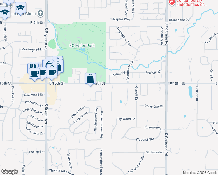 map of restaurants, bars, coffee shops, grocery stores, and more near 1409 Folkstone Road in Edmond