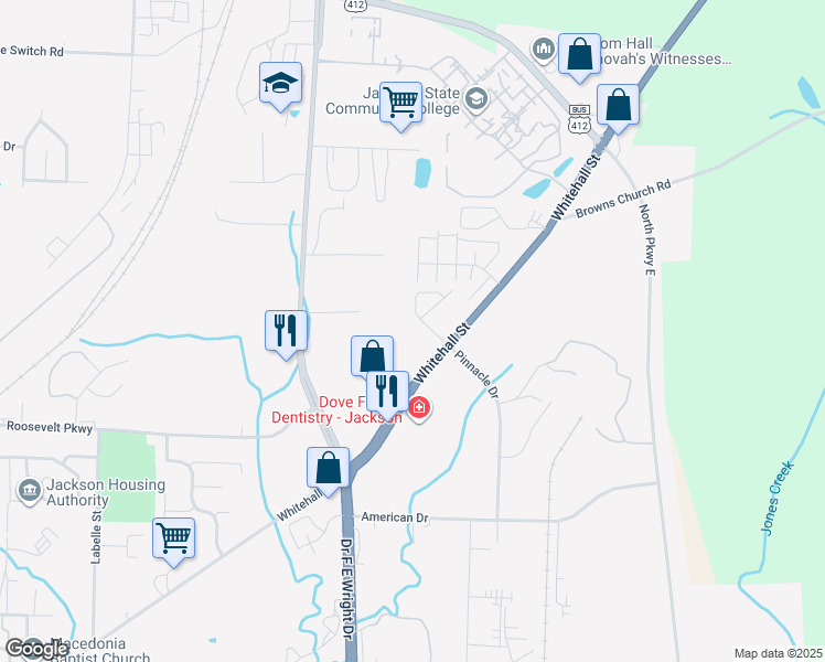 map of restaurants, bars, coffee shops, grocery stores, and more near 6 Coach Circle in Jackson