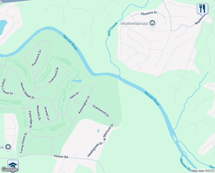 map of restaurants, bars, coffee shops, grocery stores, and more near 107 Riverglade Drive in Clayton
