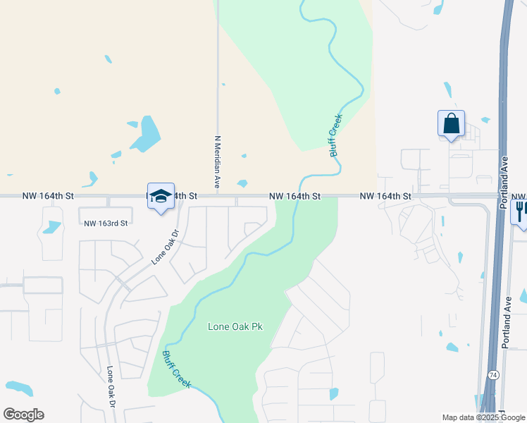 map of restaurants, bars, coffee shops, grocery stores, and more near 4313 Northwest 164th Terrace in Edmond