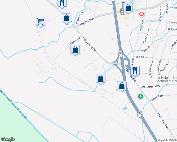 map of restaurants, bars, coffee shops, grocery stores, and more near 46 Carolane Drive in Jackson