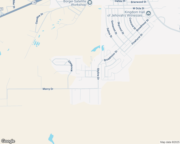 map of restaurants, bars, coffee shops, grocery stores, and more near 601-613 Hillshire St in Borger