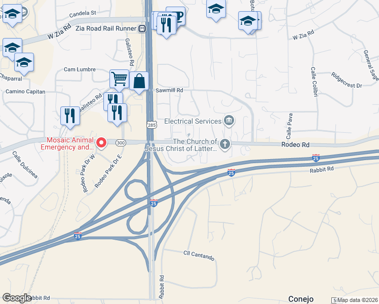 map of restaurants, bars, coffee shops, grocery stores, and more near in Santa Fe