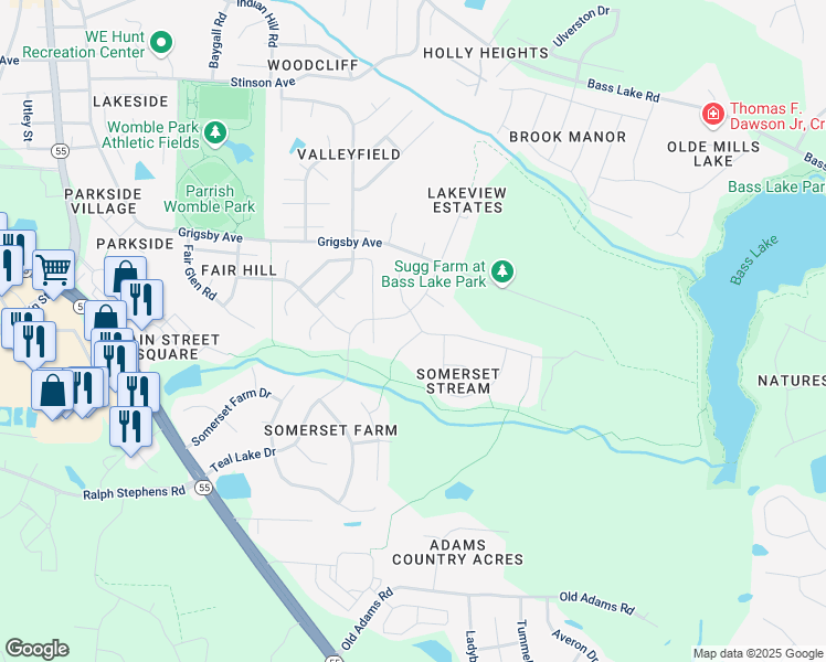 map of restaurants, bars, coffee shops, grocery stores, and more near 100 Hot Springs Court in Holly Springs