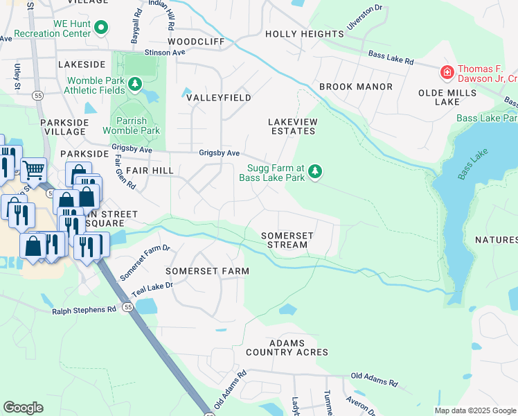 map of restaurants, bars, coffee shops, grocery stores, and more near 100 Hot Springs Court in Holly Springs