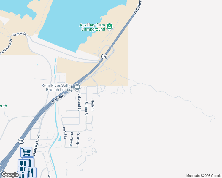 map of restaurants, bars, coffee shops, grocery stores, and more near 3350 Eva Avenue in Lake Isabella