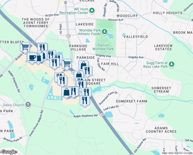 map of restaurants, bars, coffee shops, grocery stores, and more near 112 Spring Pine Lane in Holly Springs