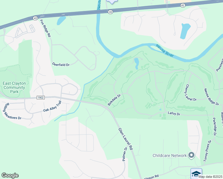 map of restaurants, bars, coffee shops, grocery stores, and more near 105 Muirfield Lane in Clayton