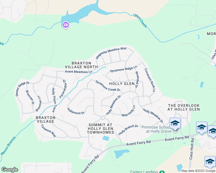 map of restaurants, bars, coffee shops, grocery stores, and more near 212 Sycamore Creek Drive in Holly Springs