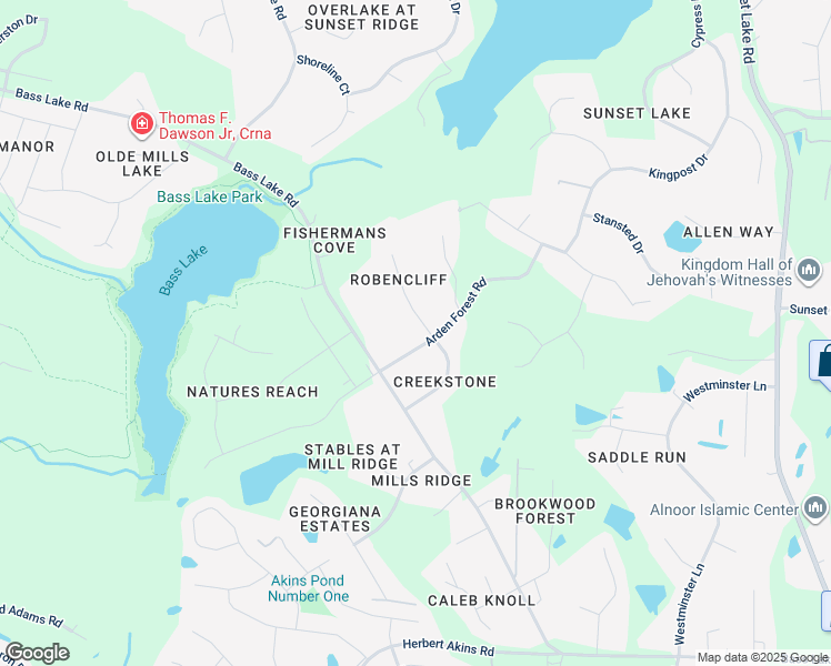 map of restaurants, bars, coffee shops, grocery stores, and more near 4408 Arden Forest Road in Holly Springs