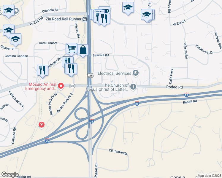 map of restaurants, bars, coffee shops, grocery stores, and more near in Santa Fe